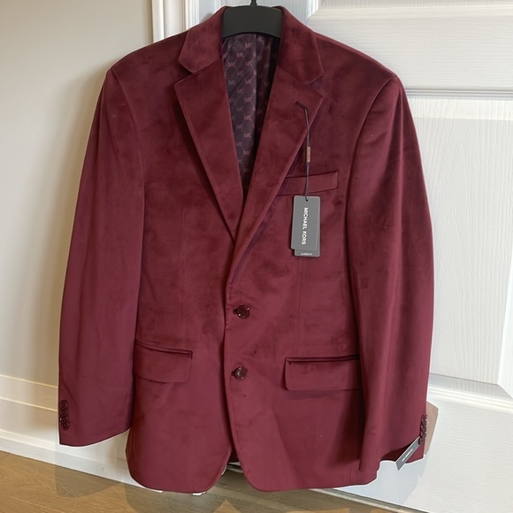 Michael Kors Kent Men's Classic Fit Velvet Sport Coat Blazer - Rich Burgundy NWT - Picture 2 of 10
